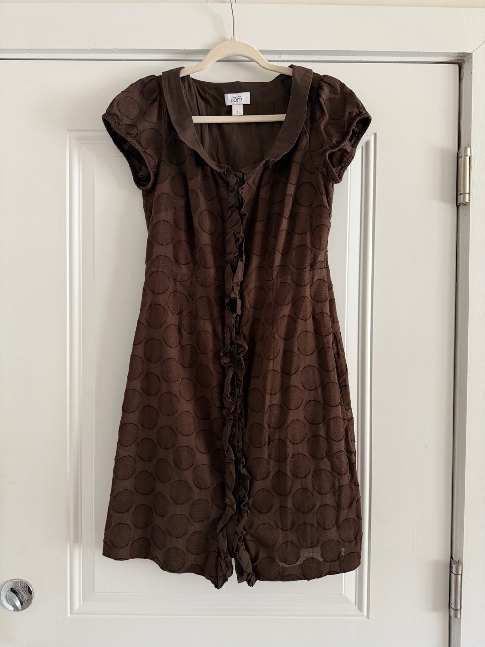 Ann Taylor LOFT Y2K Chocolate Brown Ruffle-Front Mini Dress